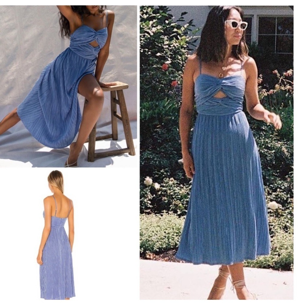 Song of Style Pleated Midi Dress Women's XS Lapis Blue Romantic Chic